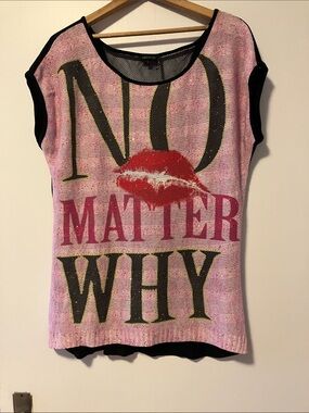 Tricotto Black Mesh Top with Sequins and Hot Lips! 💋